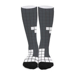 White Brick Puzzle Video Game Print Long Socks