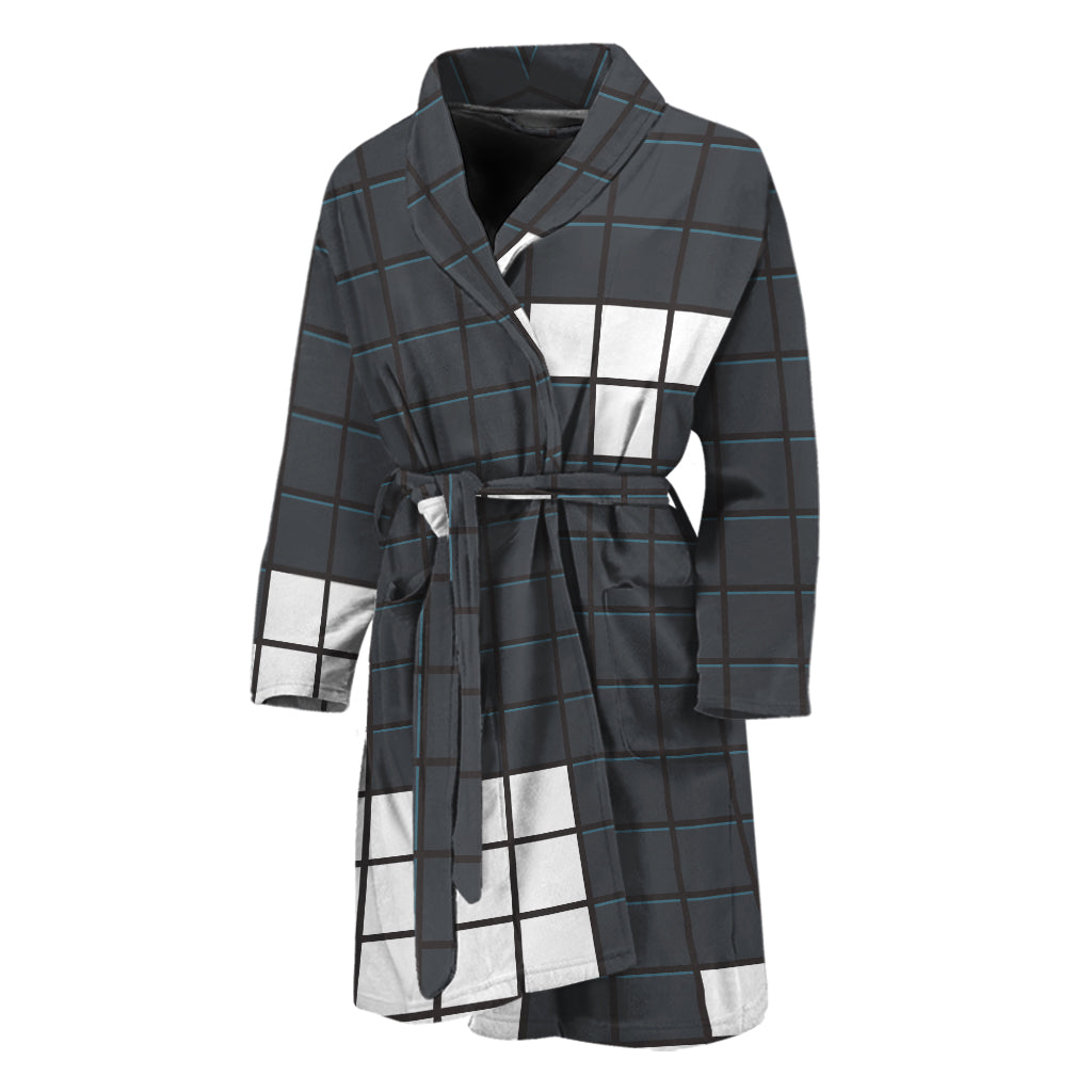 White Brick Puzzle Video Game Print Men's Bathrobe