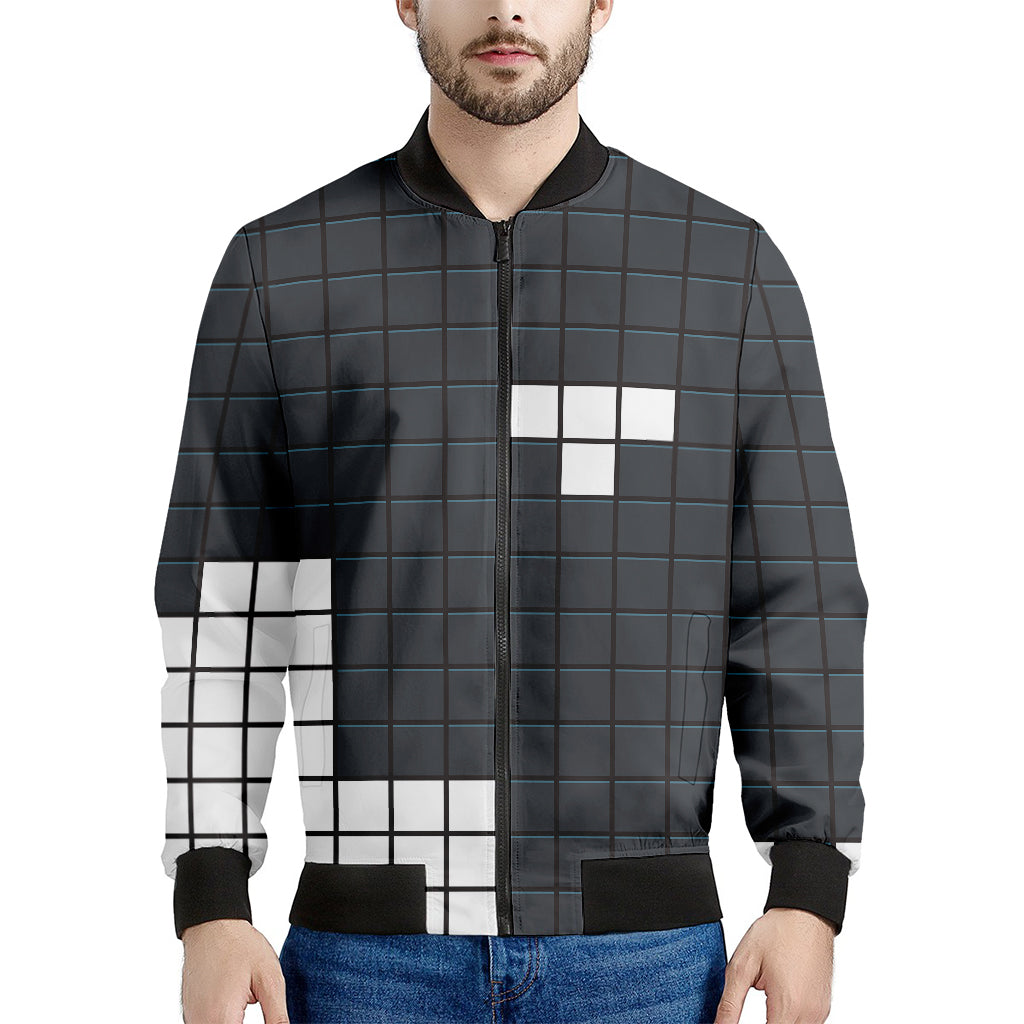 White Brick Puzzle Video Game Print Men's Bomber Jacket