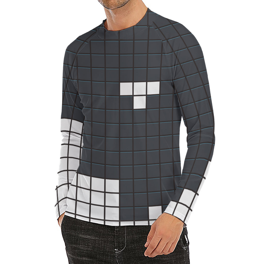 White Brick Puzzle Video Game Print Men's Long Sleeve Rash Guard