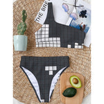 White Brick Puzzle Video Game Print One Shoulder Bikini Top