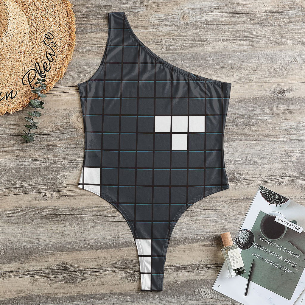 White Brick Puzzle Video Game Print One Shoulder Bodysuit