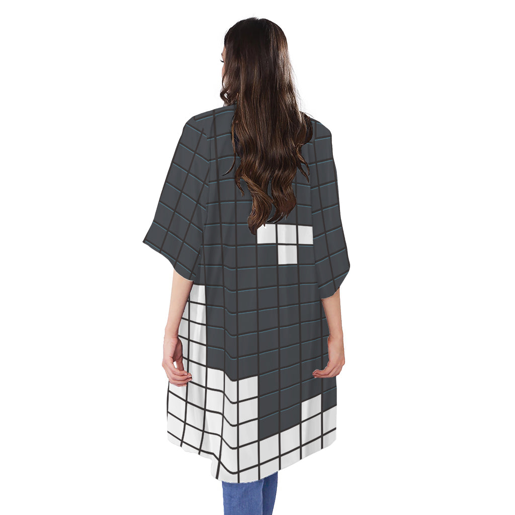 White Brick Puzzle Video Game Print Open Front Beach Cover Up