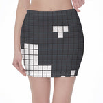 White Brick Puzzle Video Game Print Pencil Mini Skirt
