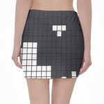 White Brick Puzzle Video Game Print Pencil Mini Skirt