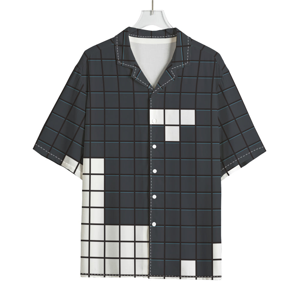 White Brick Puzzle Video Game Print Rayon Hawaiian Shirt