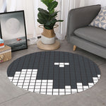 White Brick Puzzle Video Game Print Round Rug