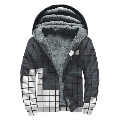 White Brick Puzzle Video Game Print Sherpa Lined Zip Up Hoodie