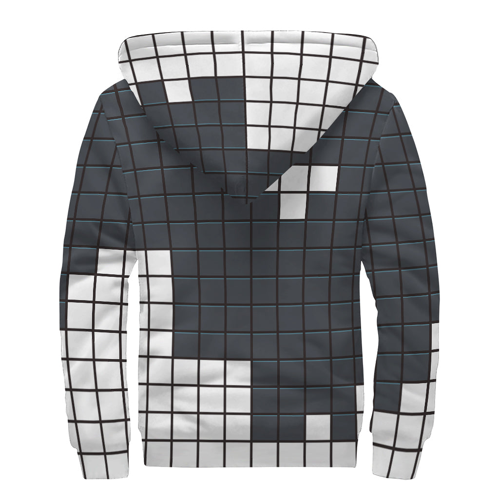 White Brick Puzzle Video Game Print Sherpa Lined Zip Up Hoodie