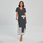 White Brick Puzzle Video Game Print Short Sleeve Maxi Dress