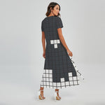 White Brick Puzzle Video Game Print Short Sleeve Maxi Dress