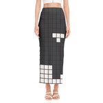 White Brick Puzzle Video Game Print Side Slit Maxi Skirt