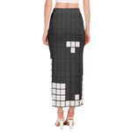 White Brick Puzzle Video Game Print Side Slit Maxi Skirt