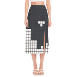 White Brick Puzzle Video Game Print Side Slit Midi Skirt