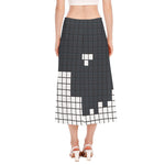 White Brick Puzzle Video Game Print Side Slit Midi Skirt