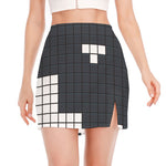 White Brick Puzzle Video Game Print Side Slit Mini Skirt