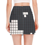 White Brick Puzzle Video Game Print Side Slit Mini Skirt
