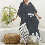 White Brick Puzzle Video Game Print Silk V-Neck Kaftan Dress