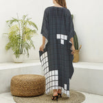 White Brick Puzzle Video Game Print Silk V-Neck Kaftan Dress