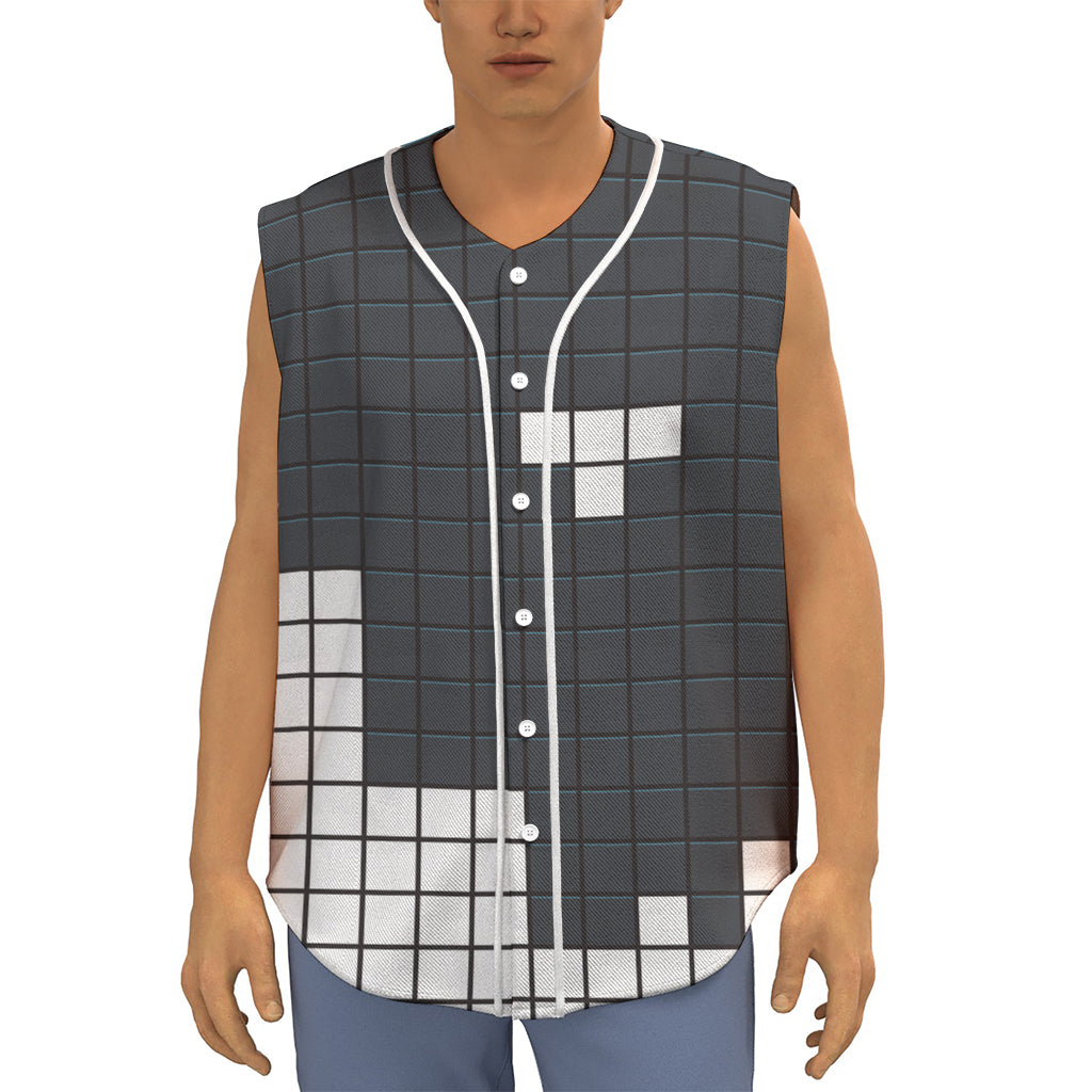 White Brick Puzzle Video Game Print Sleeveless Baseball Jersey