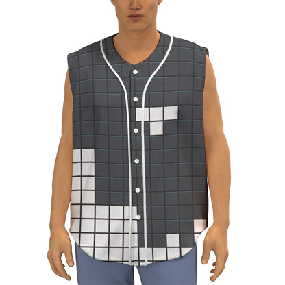 White Brick Puzzle Video Game Print Sleeveless Baseball Jersey