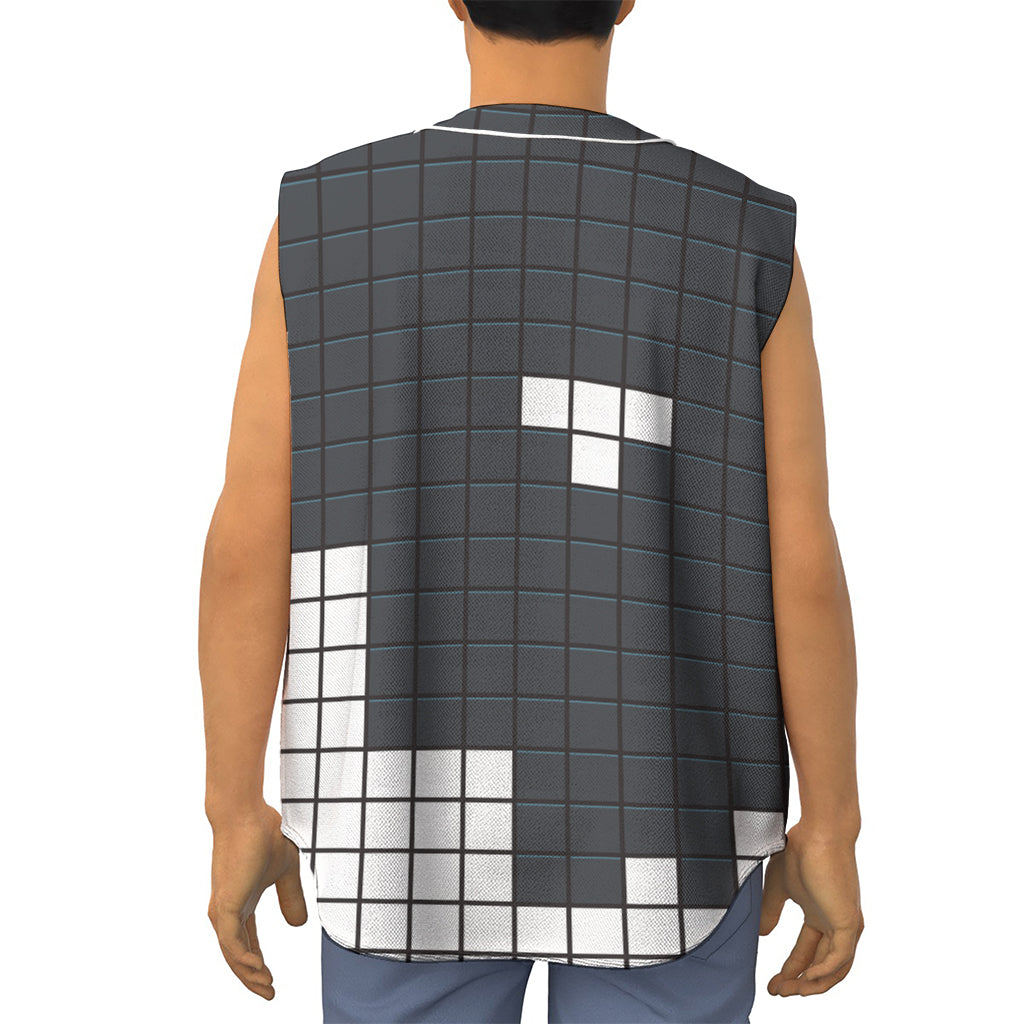 White Brick Puzzle Video Game Print Sleeveless Baseball Jersey