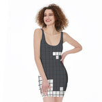 White Brick Puzzle Video Game Print Sleeveless Bodycon Dress