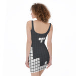 White Brick Puzzle Video Game Print Sleeveless Bodycon Dress