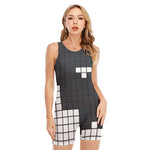 White Brick Puzzle Video Game Print Sleeveless One Piece Swimsuit