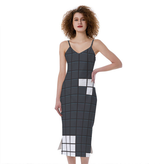 White Brick Puzzle Video Game Print Slim Fit Midi Cami Dress