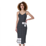 White Brick Puzzle Video Game Print Slim Fit Midi Cami Dress