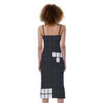 White Brick Puzzle Video Game Print Slim Fit Midi Cami Dress
