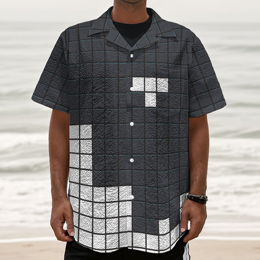 White Brick Puzzle Video Game Print Textured Short Sleeve Shirt