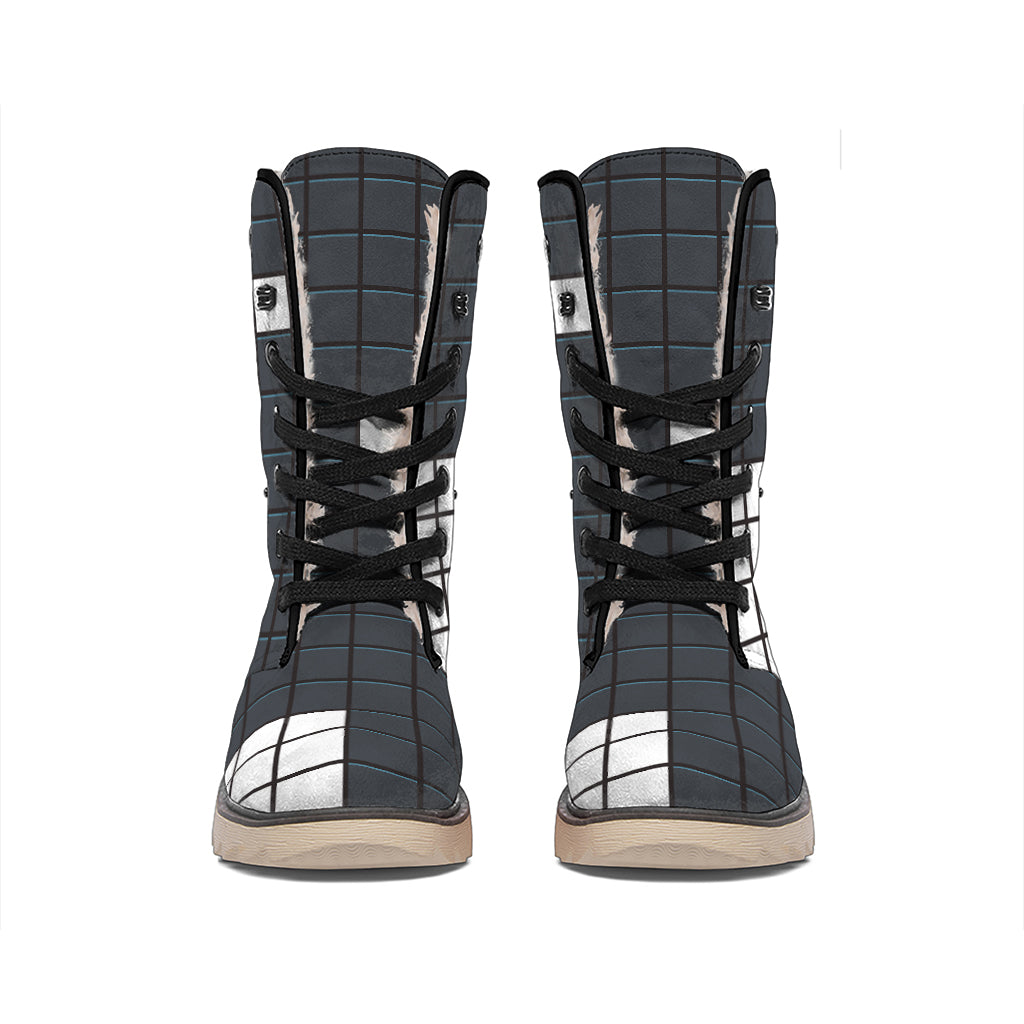 White Brick Puzzle Video Game Print Winter Boots