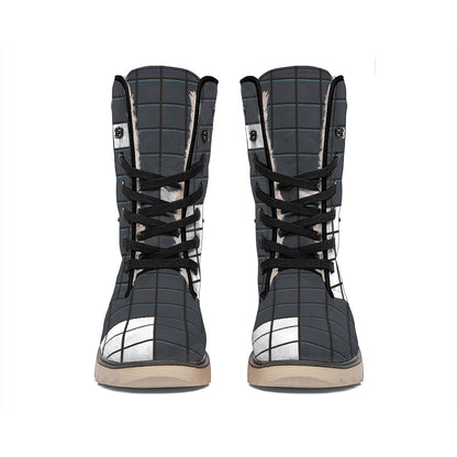 White Brick Puzzle Video Game Print Winter Boots