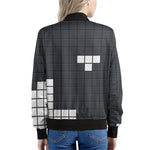 White Brick Puzzle Video Game Print Women's Bomber Jacket