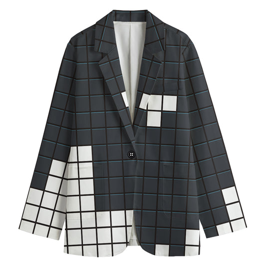 White Brick Puzzle Video Game Print Women's Cotton Blazer