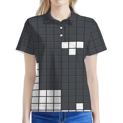White Brick Puzzle Video Game Print Women's Polo Shirt