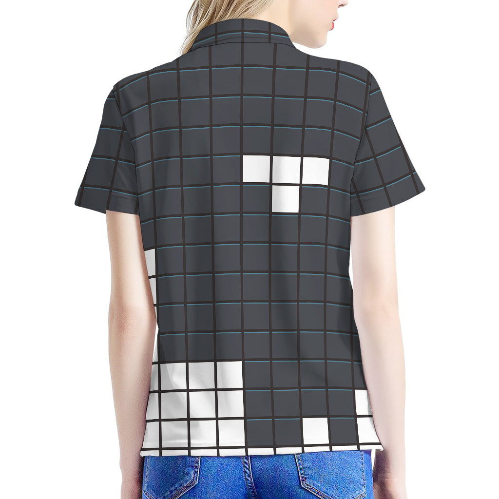 White Brick Puzzle Video Game Print Women's Polo Shirt