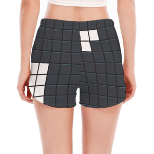 White Brick Puzzle Video Game Print Women's Split Running Shorts