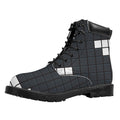 White Brick Puzzle Video Game Print Padded Collar Lace Up Boots