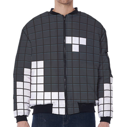 White Brick Puzzle Video Game Print Zip Sleeve Bomber Jacket