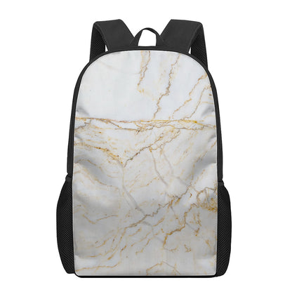 White Brown Grunge Marble Print 17 Inch Backpack