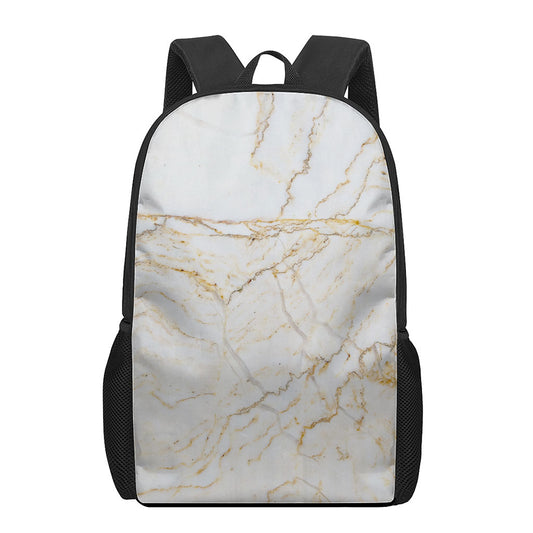 White Brown Grunge Marble Print 17 Inch Backpack