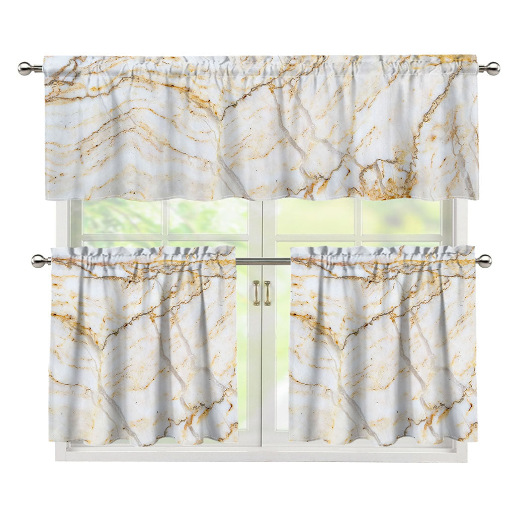White Brown Grunge Marble Print 3 Piece Kitchen Curtains