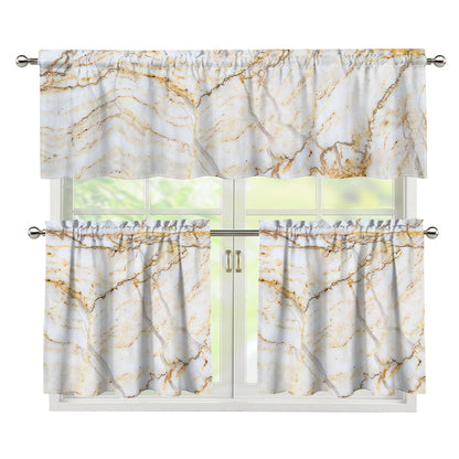 White Brown Grunge Marble Print 3 Piece Kitchen Curtains