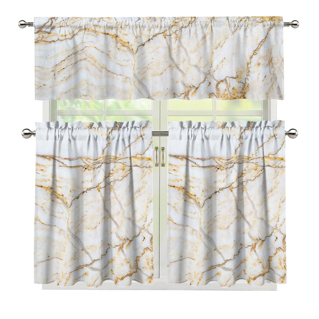 White Brown Grunge Marble Print 3 Piece Kitchen Curtains
