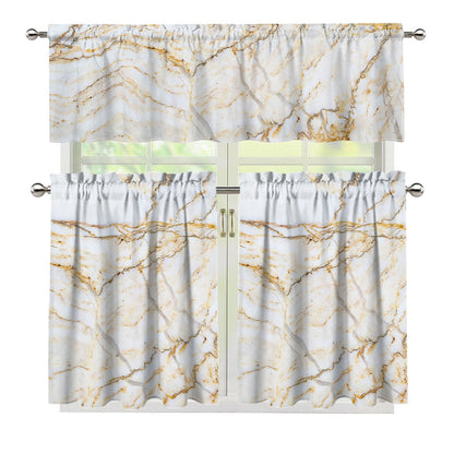 White Brown Grunge Marble Print 3 Piece Kitchen Curtains