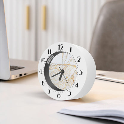 White Brown Grunge Marble Print Alarm Clock