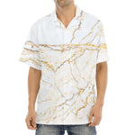 White Brown Grunge Marble Print Aloha Shirt